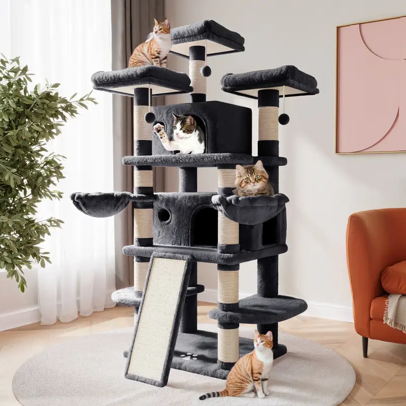 SHA CERLIN 68 Inches Multi-Level Large Cat Tree for Large Cats/Big Cat Tower with Cat Condo/Cozy Plush Cat Perches/Sisal Scra...