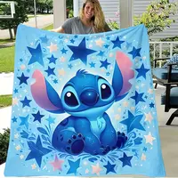 DISNEY CLASSIC Stitch Starry Flannel Blanket - Soft, Warm, and Cozy All-Season Throw for Bed, Sofa, Office, Camping, Travel, ...
