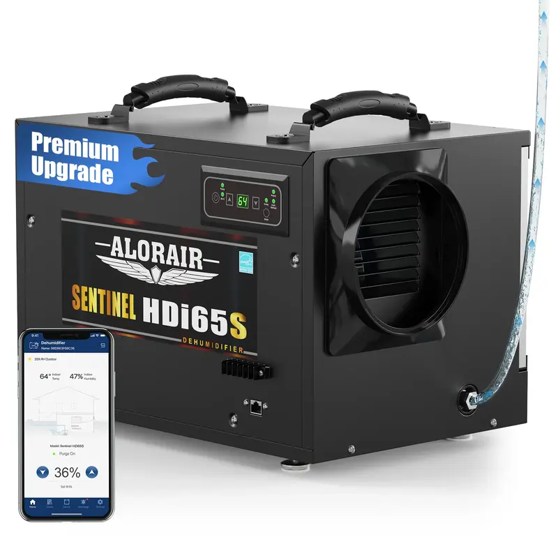 AlorAir App Controlled 120 PPD Crawl Space Dehumidifiers | Sentinel HDi65S Black WiFi | Size for 1300 sq.ft