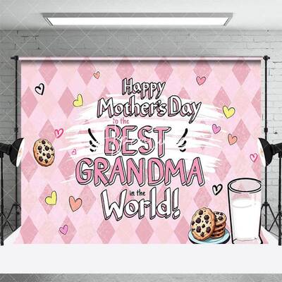Aperturee Pink Milk Cookie Best Grandma Mothers Day Backdrop, 3X2FT(1MX0.6M), 14 USD, mothers day backdrops, AHF429A-M