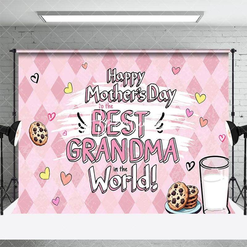 Aperturee Pink Milk Cookie Best Grandma Mothers Day Backdrop, 3X2FT(1MX0.6M), 14 USD, mothers day backdrops, AHF429A-M