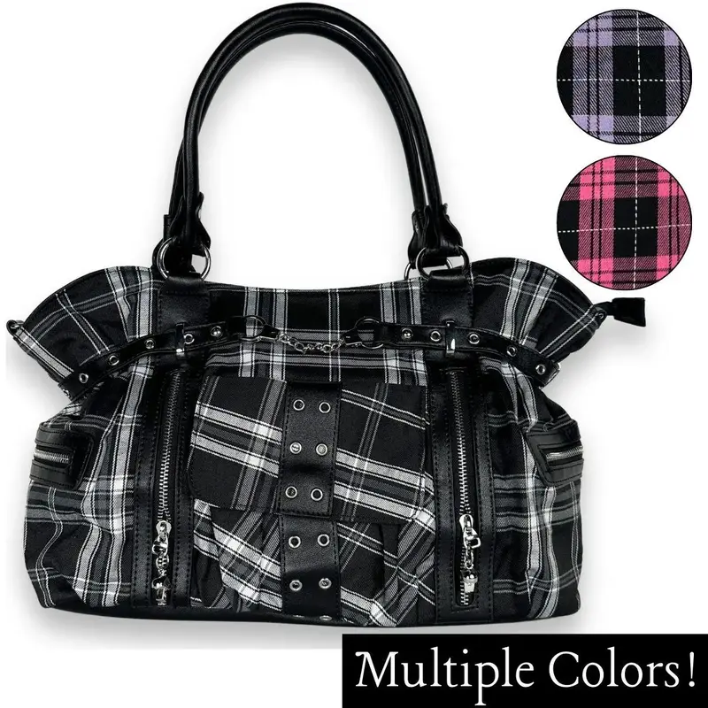 Punk Plaid Crossbody Shoulder Bag - Perfect for school, work & everyday.