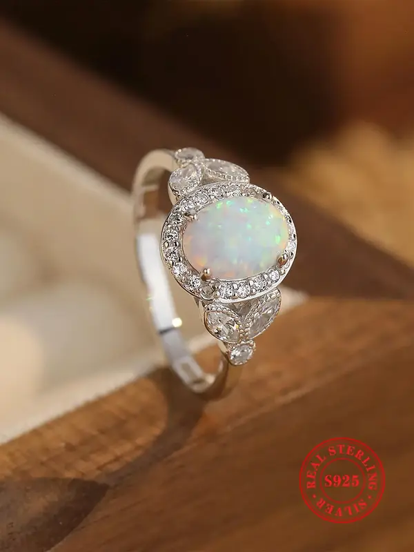 S925 Sterling Silver Opal Decorated Ring, Gifts for Girlfriend, 2025 New Style Fashion Accessories for Women & Girls, Trendy...