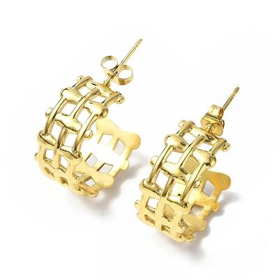 Ion Plating(IP) 304 Stainless Steel Hollow Out C-shape Stud Earrings