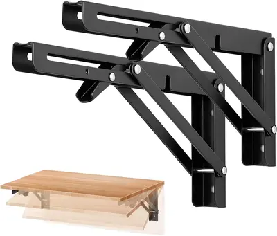 2 Pack 10 Inch Folding Shelf Brackets - Heavy Duty Shelf Brackets Matte Black 10 Inch Collapsible Shelf Brackets
