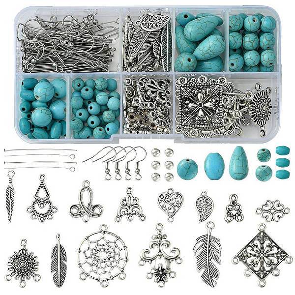 Tibetan Style Chandelier Components and Pendants with Synthetic Turquoise Beads Sets