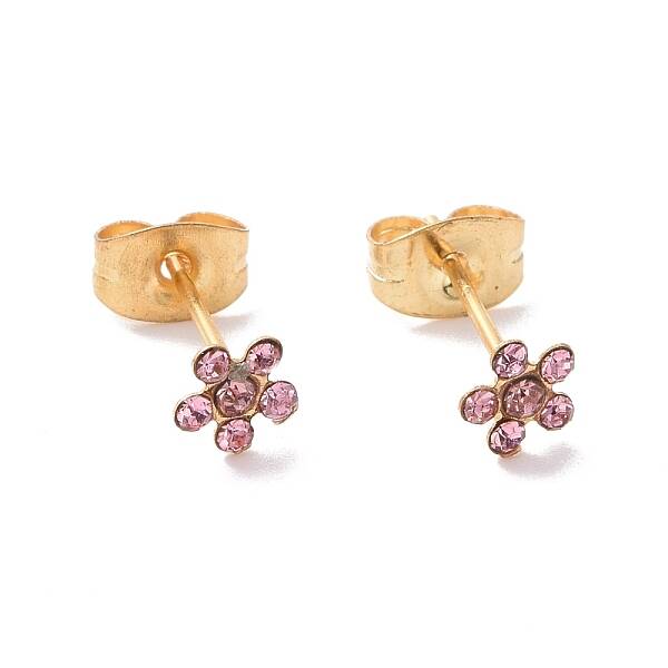 Rhinestone Flower Stud Earrings with 316L Surgical Stainless Steel Pins