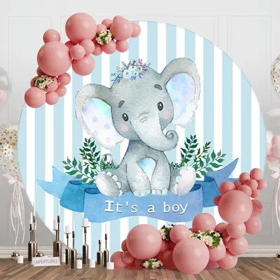 Aperturee Blue White Elephant Boy Baby Shower Party Backdrop