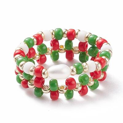 2Pcs 2 Style Shell Pearl & Glass Seed & Brass Braided Rings