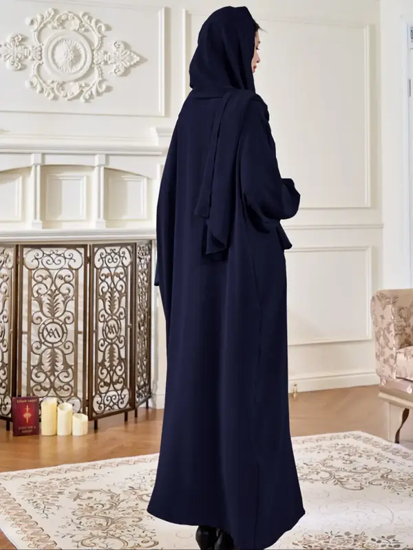 Women's Plain Abaya Dress with Headscarf, Loose Fit Long Robe Gown, Elegant Muslim Fashion, Comfortable and Stylish Clothing,...