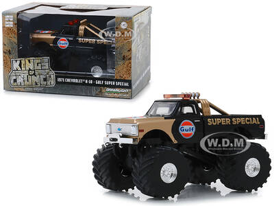 1971 Chevrolet K-10 Monster Truck Gulf Super Special Black and Gold with 66-Inch Tires Kings of Crunch 1/43 Diecast Model Car...