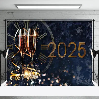 Aperturee Bokeh Blue Night Gold Clock 2025 New Year Backdrop