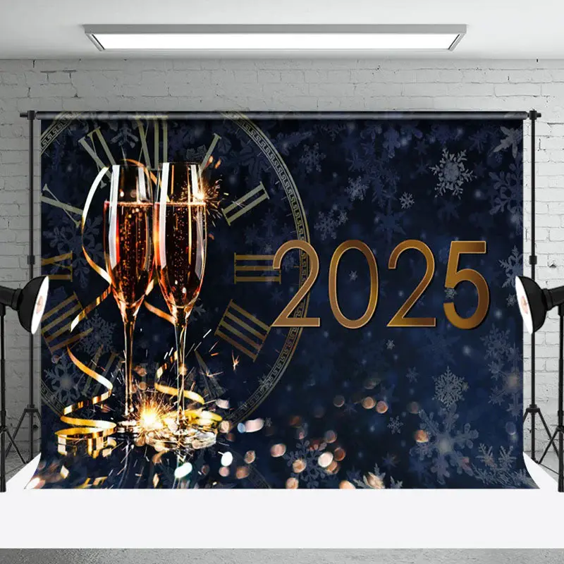 Aperturee Bokeh Blue Night Gold Clock 2025 New Year Backdrop
