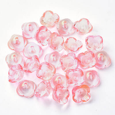 4-Petal Transparent Spray Painted Glass Bead Caps
