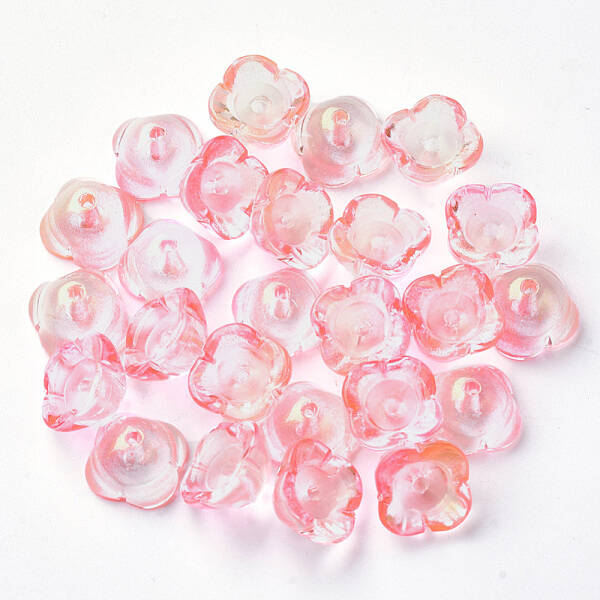 4-Petal Transparent Spray Painted Glass Bead Caps