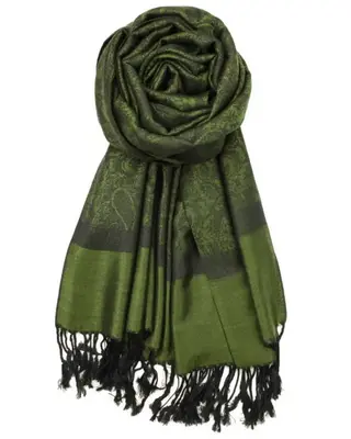 Olive Green Paisley Rave Pashmina
