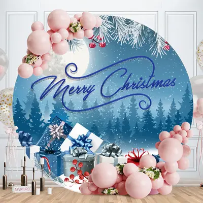 Sliver Glitter Blue Round Christmas Backdrop - Aperturee
