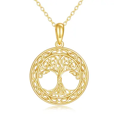 14K Gold Cubic Zirconia Tree Of Life Pendant Necklace