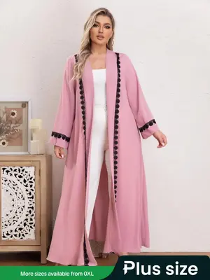 PlusĀ Chic Plain Contrast Lace Flounce Sleeve Longsleeves Open Front Coat, Mean Girls Outfit for Party Vacation, Fashion Casu...