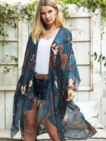 Women's Floral Print Batwing Sleeve Cover Up Top, Boho Cute Casual Sheer Split Hem Cover Up for Beach Holiday Vacation, Bohem...