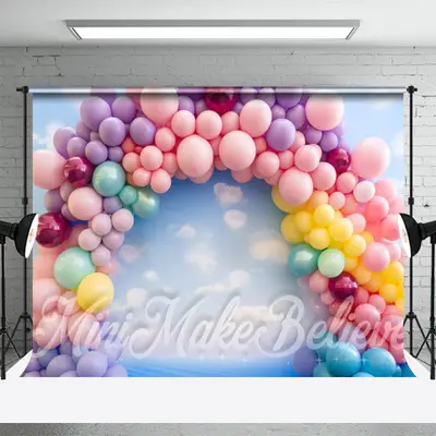 Colorful Arch Balloons Birthday Cake Smash Backdrop - Aperturee