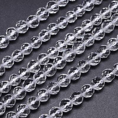 Faceted(64 Facets) Natural Quartz Crystal Round Beads Strands