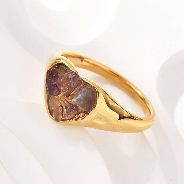 Heart Natural Amethyst Finger Rings