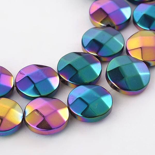 Electroplate Non-magnetic Synthetic Hematite Flat Round Bead Strands