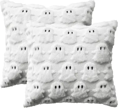 Halloween Ghost 18x18Inch, Plush Faux Fur Jacquard Throw Pillow Cover,suitable for bedroom bedding, home decoration, sofa dec...