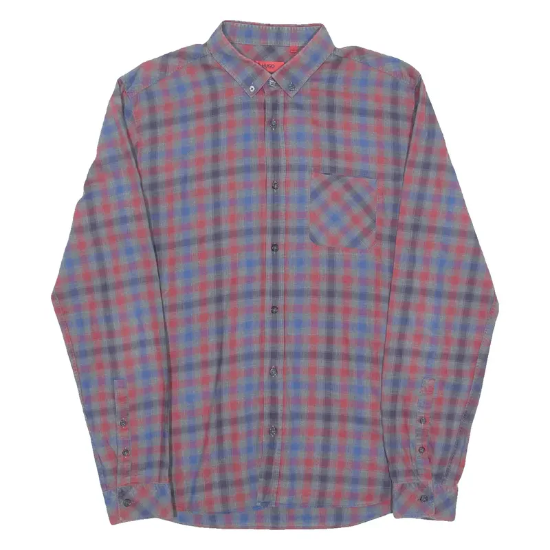 HUGO Slim Fit Mens Shirt Red Check Long Sleeve L