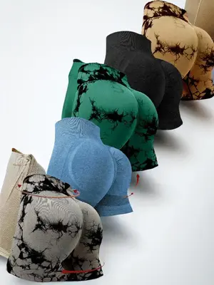 Women's Solid Color/tie Dye Print Ruched Sports Cute Gym Shorts, Seamless High Waist Scrunch Butt Workout Yoga Biker Shorts, ...