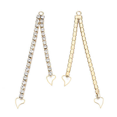 Brass Pave Crystal Rhinestone Chain with Heart Big Pendants