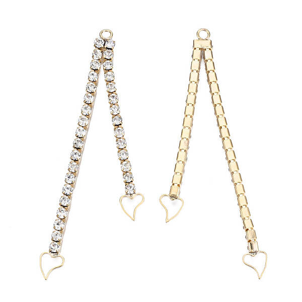 Brass Pave Crystal Rhinestone Chain with Heart Big Pendants