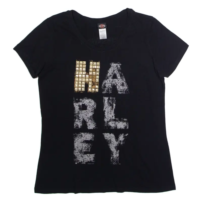 HARLEY DAVIDSON Messina Sicily Womens Biker T-Shirt Black Crew Neck L