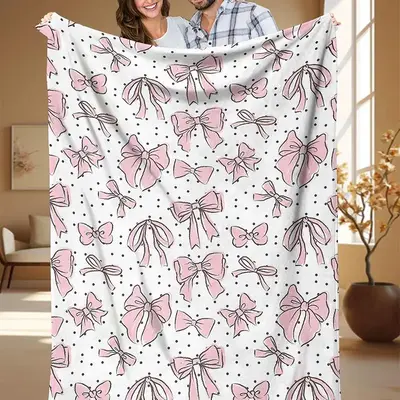 Bow Print Blanket, 1/2/3 Counts Soft Comfortable Throw Blanket, Travel Sofa Bed Blanket, Office Home Decoration, Birthday Gif...