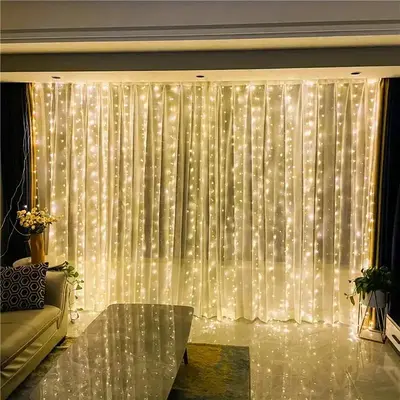 USB Powered Curtain Light, 1 Count 300LED Window Curtain String Light, Holiday Remote Control LED Light, Decorative Light for...