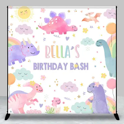 Aperturee Colorful Dinosaur Cloud Custom Birthday Backdrop | Custom Happy Birthday Banner | Custom Birthday Back Drop | Diy B...