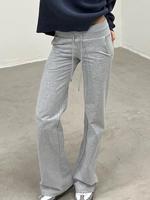 Women's Plain Drawstring Waist Straight Leg Pants, Regular Fit Casual Pocket High Waist Trousers for Fall, Fall Pants, Baggy ...