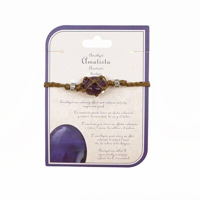 Natural Amethyst Macrame Pouch Braided Bead Bracelet