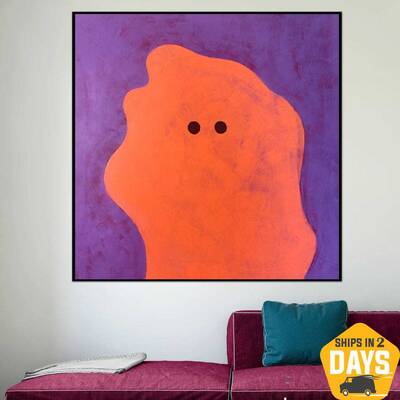 Abstract Colorful Ghost Paintings On Canvas Textured Minimalist Painting Acrylic Wall Decor | RED GHOST 40"x40"