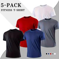 5-Piece Men's Round Neck Sports T-Shirts, Short Sleeve, Suitable for All Seasons, Breathable Design, Quick Drying Breathable ...