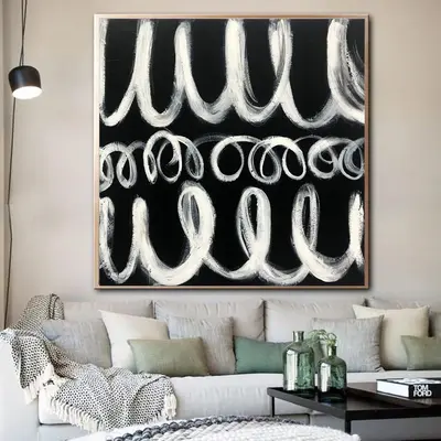 Large Abstract Black And White Paintings On Canvas Original Oil Fine Art Modern Wall Art Contemporary Wall Decor | WHITE ON B...