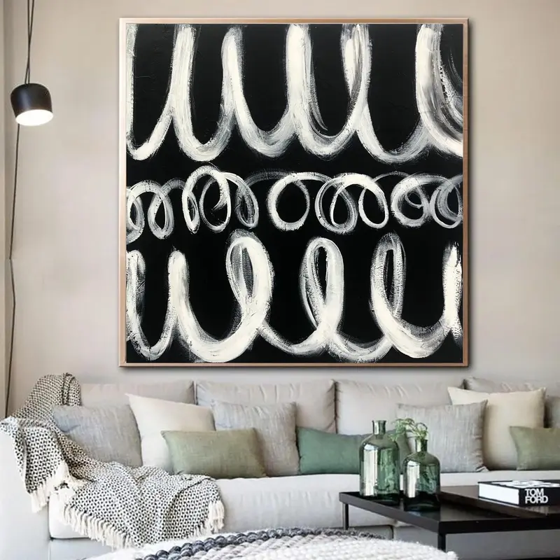 Large Abstract Black And White Paintings On Canvas Original Oil Fine Art Modern Wall Art Contemporary Wall Decor | WHITE ON B...