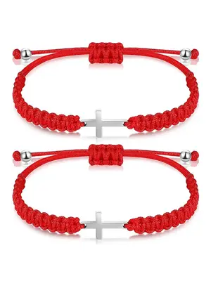 2pcs Solid Color Simple Cross Design Adjustable Strap Bracelet, Fashion Jewelry for Party, Daily Clothing Decor, Trendy All-m...