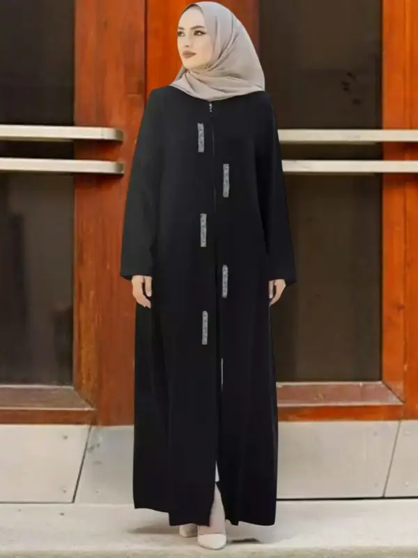 Women's Fashion Zipper Sequins Patchwork Casual Simple Long Plain Dress, Loose Fit Woven Fabric, All Seasons Wear