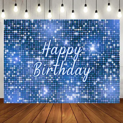 Blue Sequins Sparkle Happy Birthday Party Backdrop - Aperturee