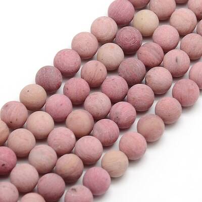 Frosted Natural Rhodonite Round Bead Strands