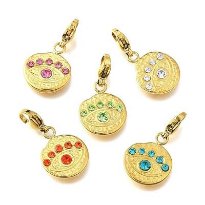 304 Stainless Steel Micro Pave Rhinestonea Pendants