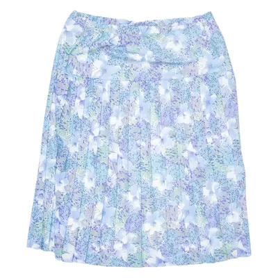 Womens Pleated Skirt Blue Midi Floral 2XL