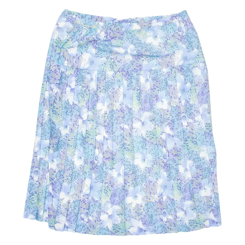 Womens Pleated Skirt Blue Midi Floral 2XL